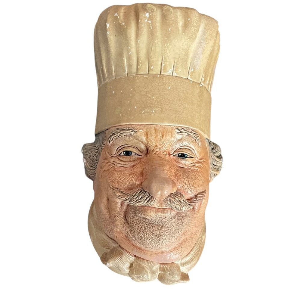 Vintage 1969 Bossons England Chef Head Chalkware Hanging Kitchen Art
